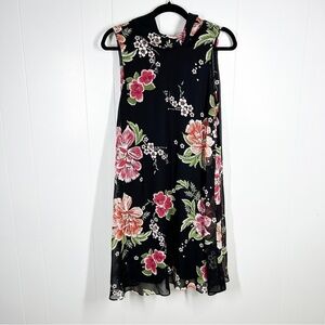 Signature by Robbie Bee Black Floral Sleeveless Mini Dress 8